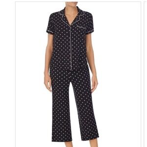 Kate Spade Black Pink Hearts Pink Piping Short Sleeve Pajama Set SZ L Modal